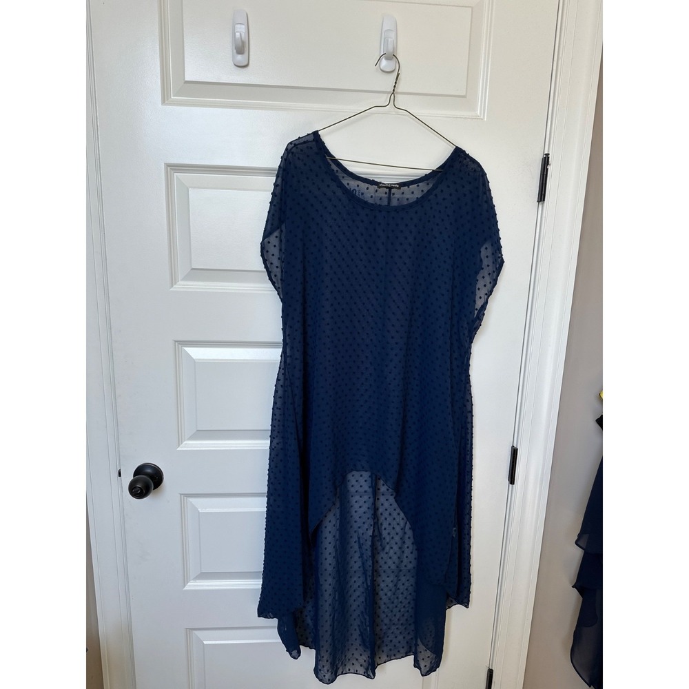 Cha Cha Vente 1X Navy swimsuit coverup dress chiffon trim
